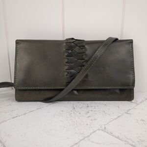 LODIS In The Details Traveller Dark Green Leather Crossbody Wallet Braided RFID